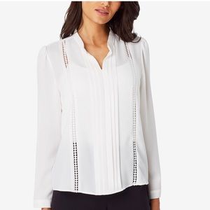 Tahari ASL White Blouse with embroidery & crochet.